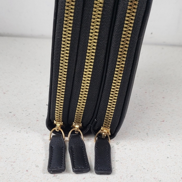 Forever Young Black Vegan Leather 3 Compartment Crossbody Cell Phone Wallet - Picture 13 of 13